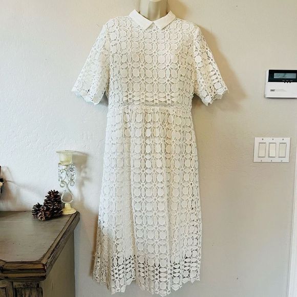 JessaKae Dresses & Skirts - JESSAKAE NWOT size XL white floral lace crochet midi dress short sleeve with col